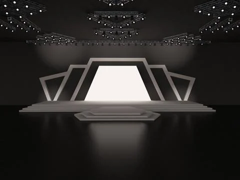 Event empty stage in front view with a led screen for projection, stage stair Stock Illustration