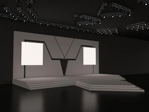 Event Empty stage perspective view. with two sides square-led screen Stock Illustration