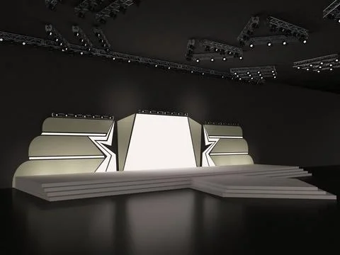 Event Empty stage perspective view including stairs. with a half-star form Stock Illustration