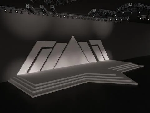 Event empty stage in perspective view with a triangle backdrop, staging stair Stock Illustration