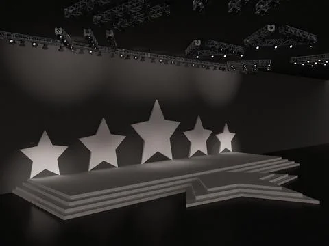 Event Empty stage perspective view including stairs. with five stars Stock Illustration
