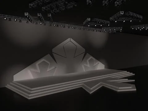 Event Empty stage perspective view including stairs. with a pyramid backdrop Stock Illustration