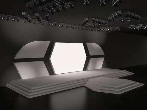 Event empty stage in perspective view with a led screen for projection, stage Stock Illustration