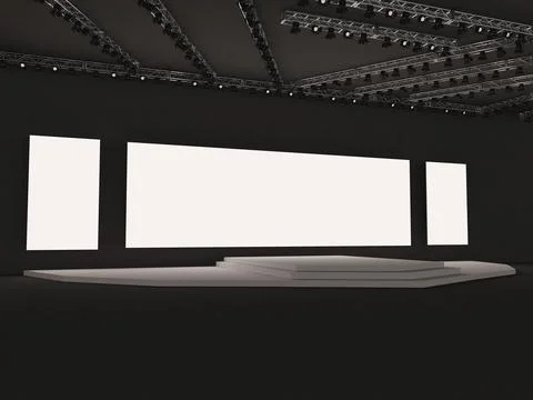 Event Empty stage perspective view. with a rectangular screen for projection Stock Illustration