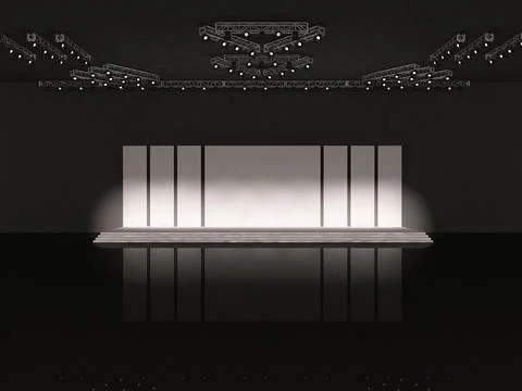 Event empty stage with stairs in front view, a screen for projection Stock Illustration