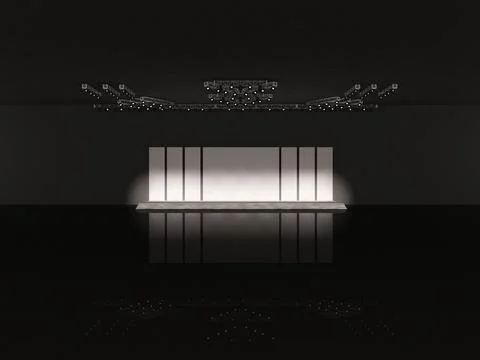 Event empty stage with stairs in front view, a screen for projection Illustrazione stock