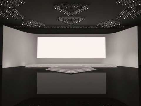 Event empty stage with stairs in front view, a rectangular led screen Stock Illustration