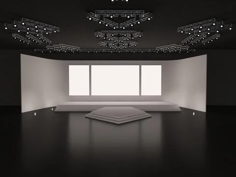 Event empty stage with stairs in front view, a rectangular center led screen Stock Illustration