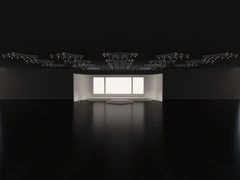 Event empty stage with stairs in front view, a rectangular center led screen Illustrazione stock