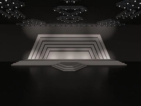 Event empty stage with stairs in front view, projection on the backdrop Stock Illustration