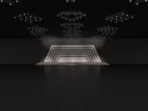 Event empty stage with stairs in front view, projection on the backdrop Stock Illustration