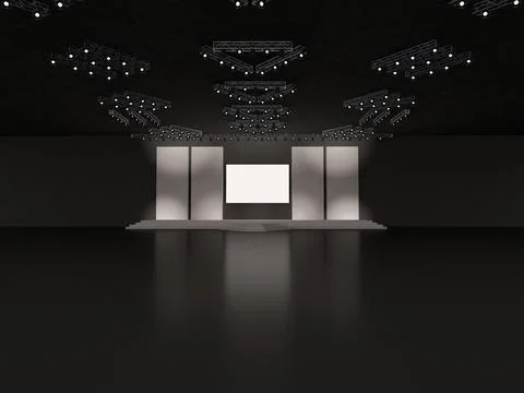 Event empty stage with stairs in front view, a rectangular led screen Stock Illustration