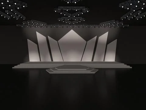 Event empty stage with stairs in front view, projection on the backdrop Stock Illustration