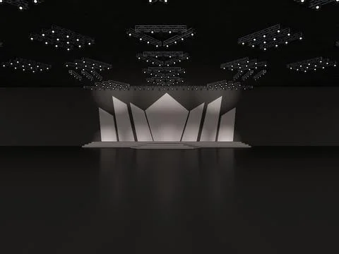 Event empty stage with stairs in front view, projection on the backdrop Stock Illustration