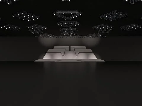 Event empty stage with stairs in front view, projection on the backdrop Stock Illustration