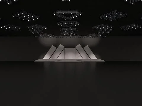 Event empty stage with stairs in front view, projection on the backdrop Illustrazione stock