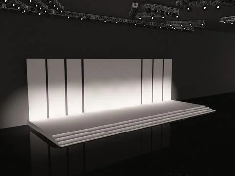 Event empty stage with stairs in perspective view, a screen for projection Stock Illustration