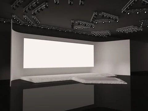 Event empty stage with stairs in perspective view, a rectangular led screen Stock Illustration