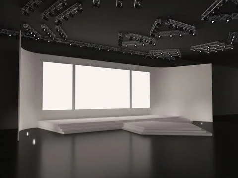 Event empty stage with stairs in perspective view, a rectangular center led Stock Illustration