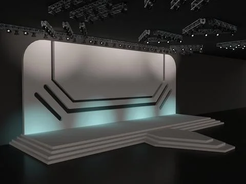 Event empty stage with stairs in perspective view, projection on the backdrop Stock Illustration