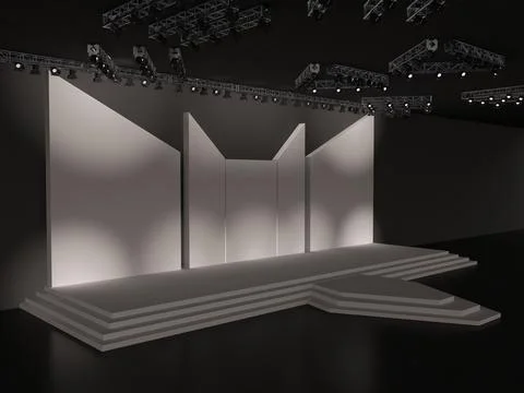 Event empty stage with stairs in perspective view, projection on the backdrop Stock Illustration