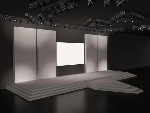 Event empty stage with stairs in perspective view, a rectangular led screen Stock Illustration