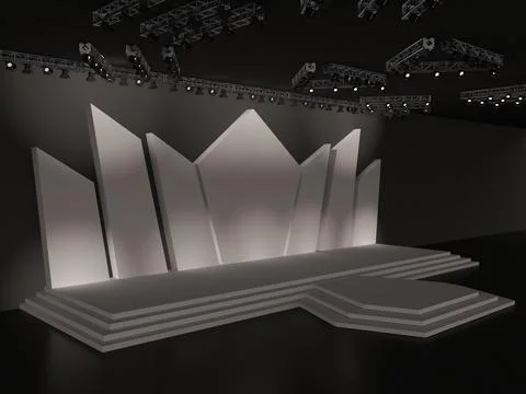 Event empty stage with stairs in perspective view, projection on the backdrop Stock Illustration