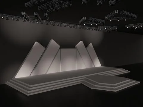 Event empty stage with stairs in perspective view, projection on the backdrop Stock Illustration