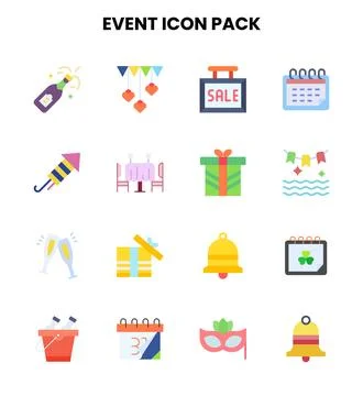 Event Flat Design Icons Pack Stock Illustration