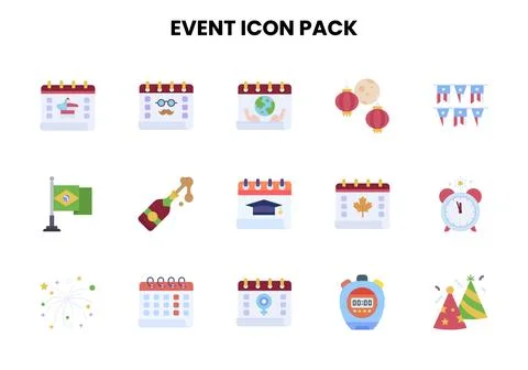 Event Flat Scalable Icons Pack Stock Illustration