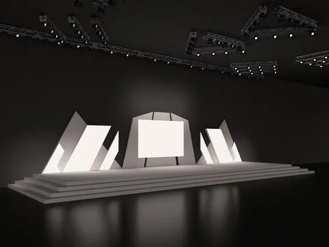 Event futuristic empty stage design with stairs perspective view. led screen Stock Illustration