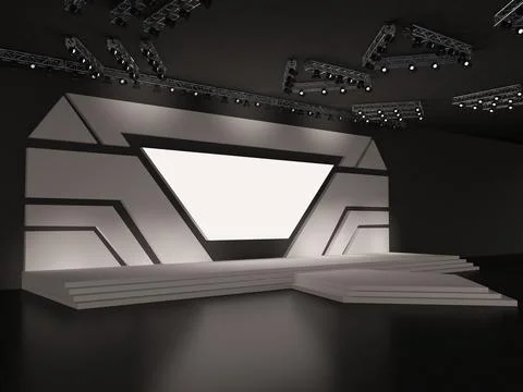 Event futuristic high-tech empty stage design with stairs. perspective view Stock Illustration