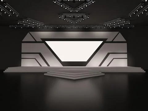 Event futuristic high-tech empty stage design with stairs. front view. led Illustrazione stock