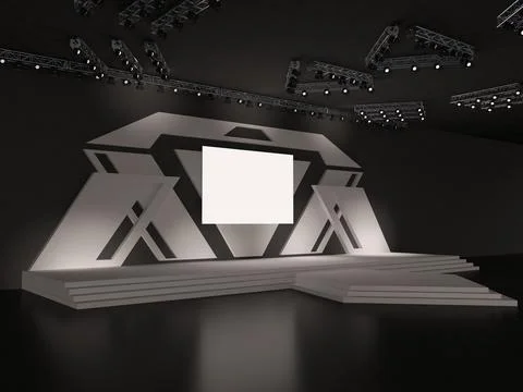Event futuristic high-tech empty stage design with stairs. perspective view Stock Illustration