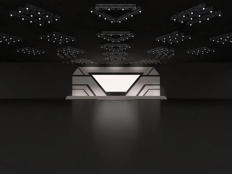 Event futuristic high-tech empty stage design with stairs. front view. led Stock Illustration