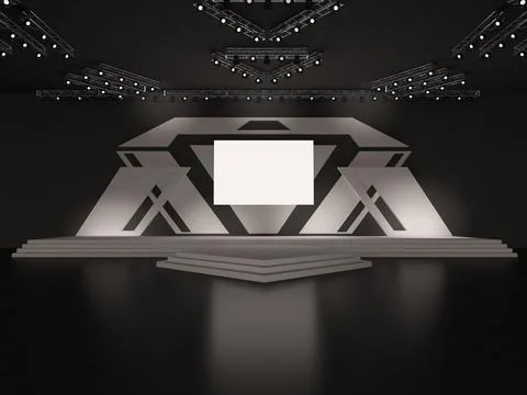 Event futuristic high-tech empty stage design with stairs. front view. led Stock Illustration