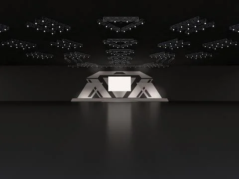Event futuristic high-tech empty stage design with stairs. front view. led Stock Illustration