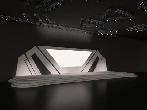 Event futuristic high-tech empty stage design with stairs. perspective view Stock Illustration