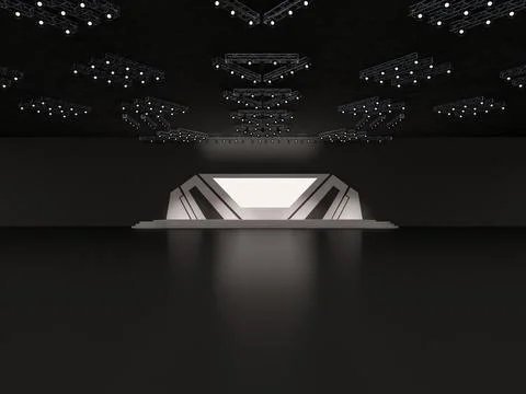 Event futuristic high-tech empty stage design with stairs. front view. led Illustrazione stock