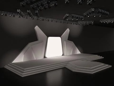 Event futuristic high-tech empty stage design with stairs. perspective view Stock Illustration