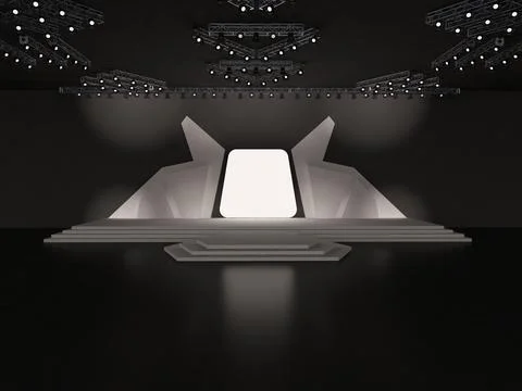 Event futuristic high-tech empty stage design with stairs. front view Stock Illustration