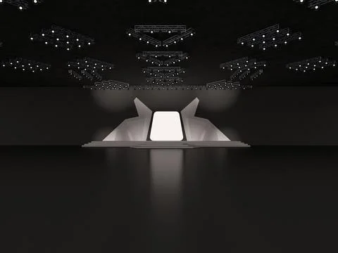 Event futuristic high-tech empty stage design with stairs. front view Stock Illustration