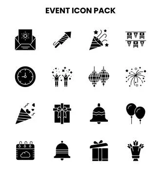 Event Glyph Collection Icons Pack Stock Illustration