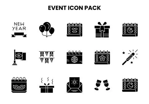 Event Glyph Graphics Icons Pack Stock Illustration