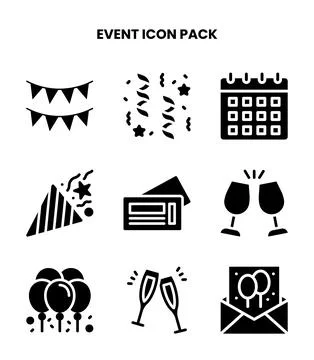 Event Glyph Vector Icons Pack Stock Illustration