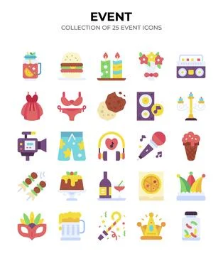 Event Icons. 25 Flat Design Elements for Party and Celebration 스톡 일러스트