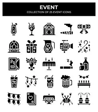 Event Icons Set. 25 Essential Vector Icons for Parties and Celebrations Stockillustratie