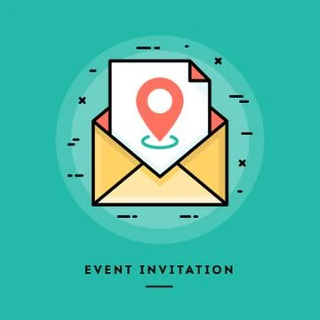 Event invitation, flat design thin line banner Stock Illustration