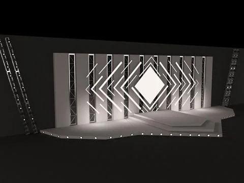 Event large white stage with a large square projection screen perspective Illustrazione stock