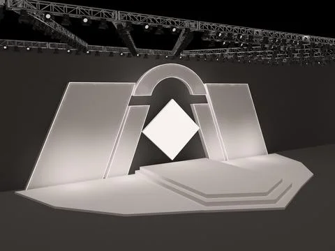 Event large white stage with a large square projection screen perspective Stock Illustration